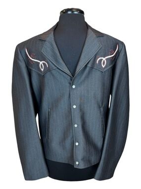 Mesquite By Niver Vintage Gunmetal Gray Embroidered Western Jacket Size 42L